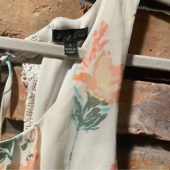 Lily Rose Sleeveless Hi-Lo Dress Ivory w/Coral Flowers Sz S - Picture 6 of 7